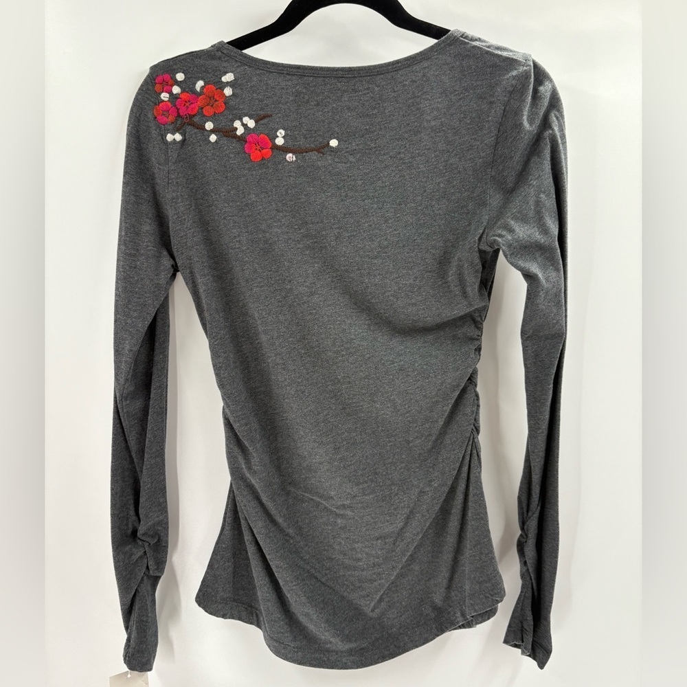 Johnny Was Floral y2k Embroidered Top Fitted Ruched AsianInspired Bird small NWT - Picture 9 of 16